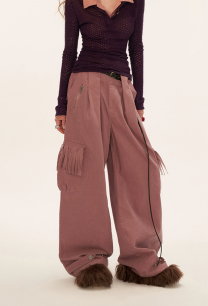 MAMC - Fringe Corduroy Cargo Pants (Dusty Pink)