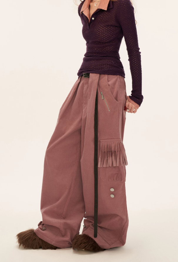 MAMC - Fringe Corduroy Cargo Pants (Dusty Pink)