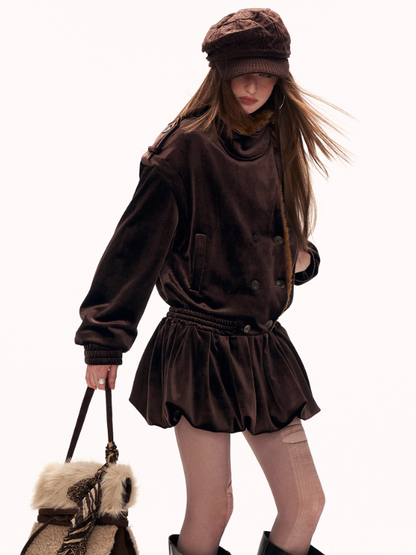 MAMC - Brown Bubble-Hem Faux Fur Panel Dress WE886