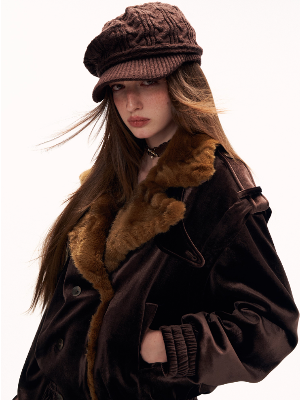 MAMC - Brown Bubble-Hem Faux Fur Panel Dress WE886