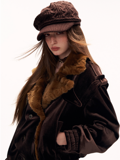 MAMC - Brown Bubble-Hem Faux Fur Panel Dress WE886