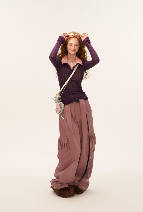 MAMC - Fringe Corduroy Cargo Pants (Dusty Pink)