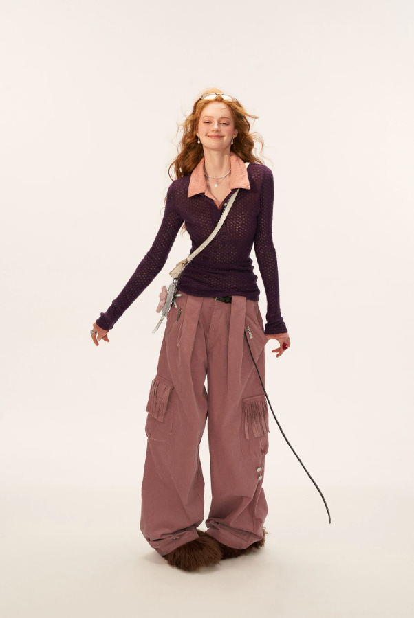 MAMC - Fringe Corduroy Cargo Pants (Dusty Pink)