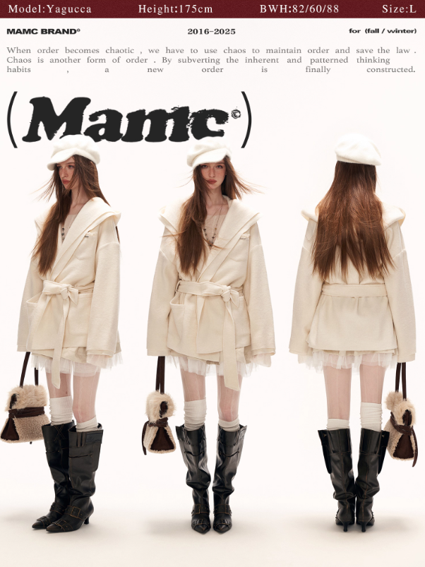 MAMC - White Double-Hood Wool Blend Tie Coat WE896