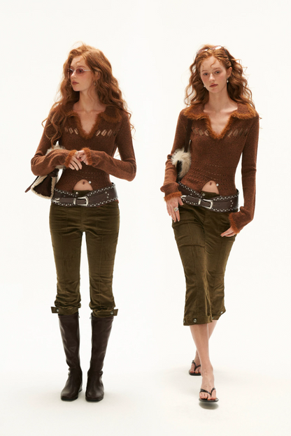 MAMC - High-Waisted Corduroy Cropped Pants