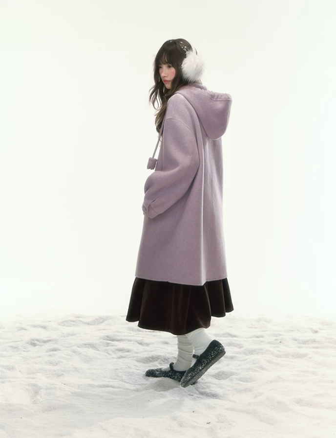 [CAN] “Soft Mist Tulip” Purple Long Hooded Wool Coat WW2025446
