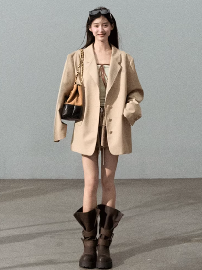 OAKMOO - Wide-Shoulder Structured Blazer – Pale Oak Khaki 25Q362