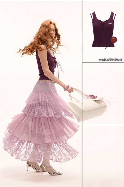 MAMC - Asymmetric High-Slit Lace Maxi Skirt