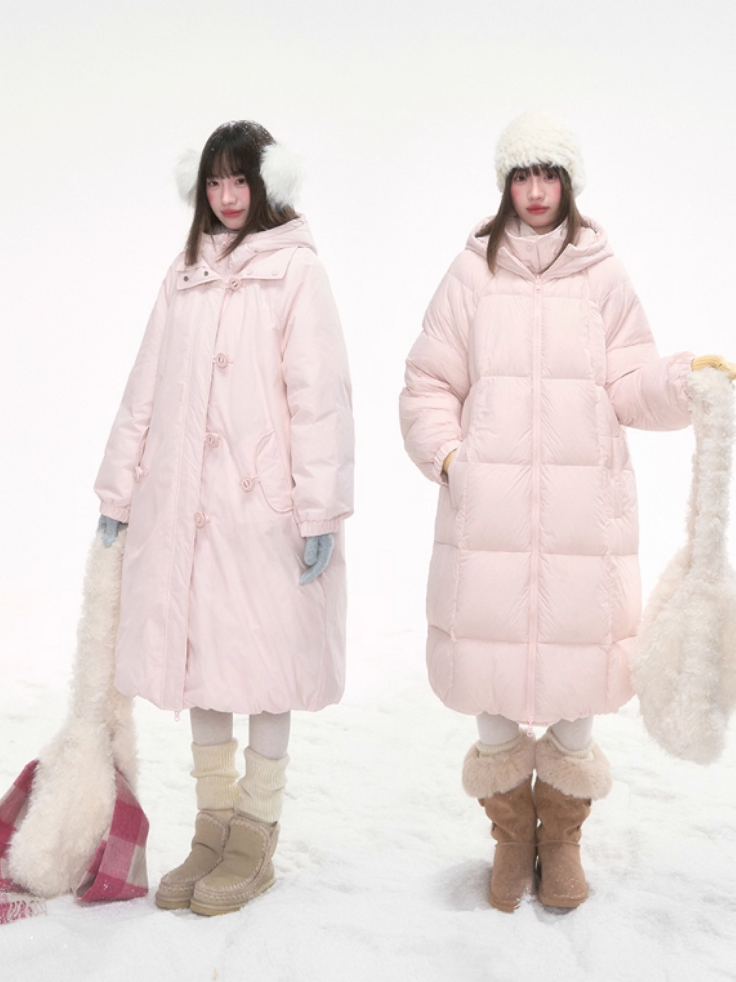 “Winter Variations” Cloud Puff Pink Reversible Long Down Coat LL2025294