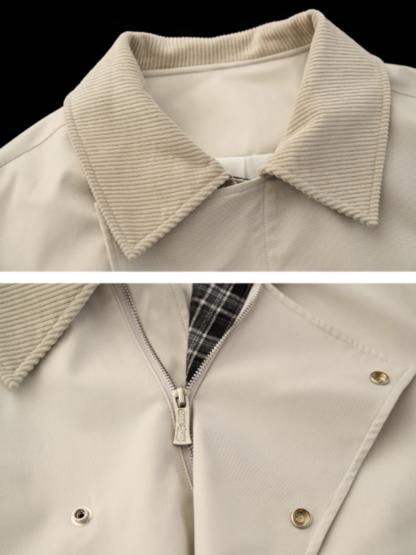 MAMC - Light Gray Corduroy Collar Plaid Patch Jacket WE848
