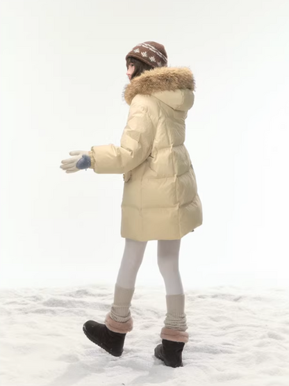 "First Snowfall" Khaki Mid-Length Down Jacket LL2025473