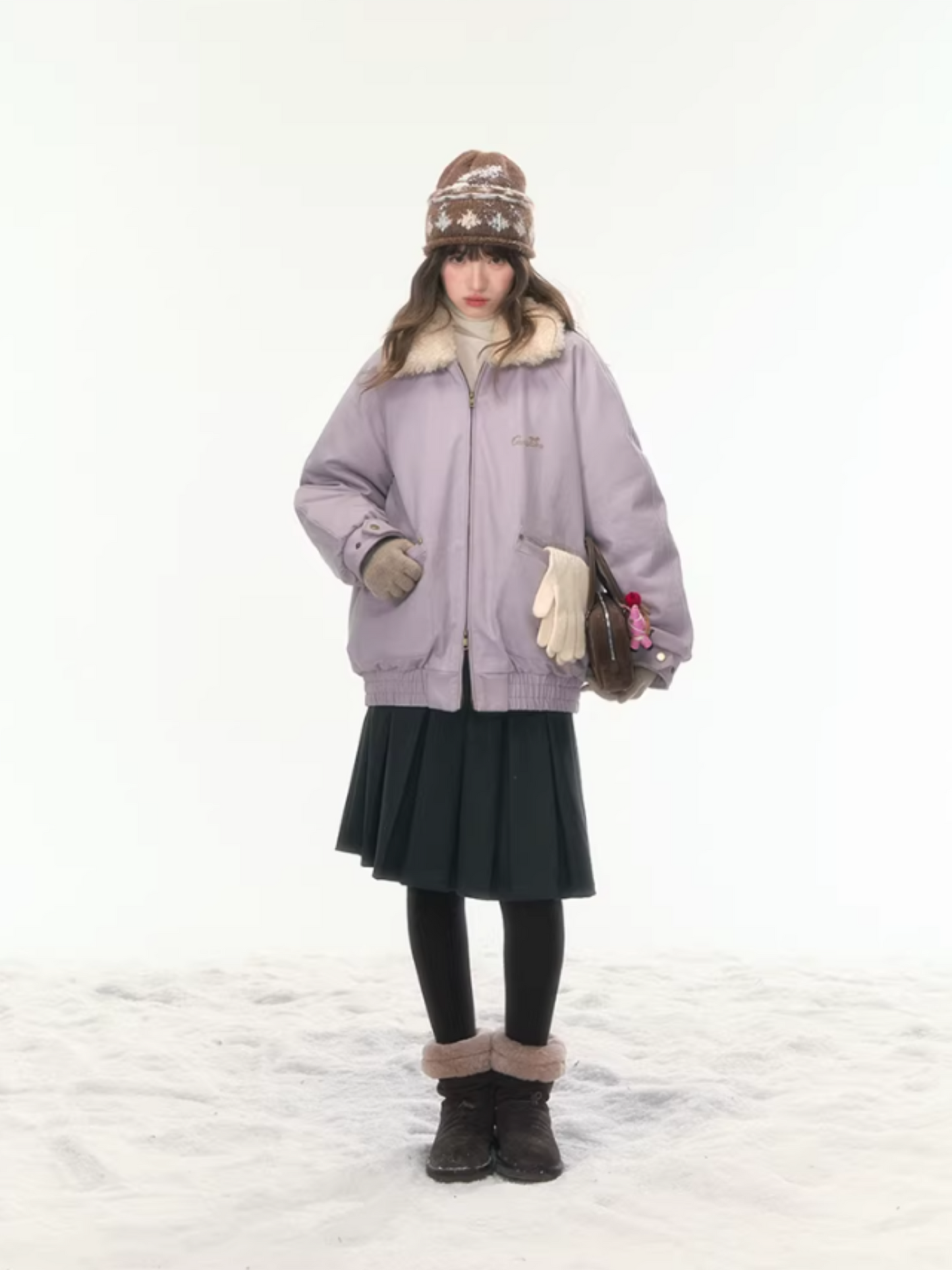"Misty Lilac" Contrast Fur Collar Utility Down Jacket LL2025457