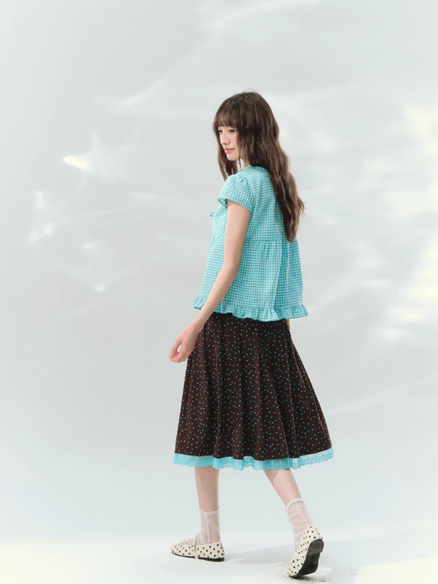 “Sea Salt Letters” Plaid Lace Layered Skirt Set  LL2026168