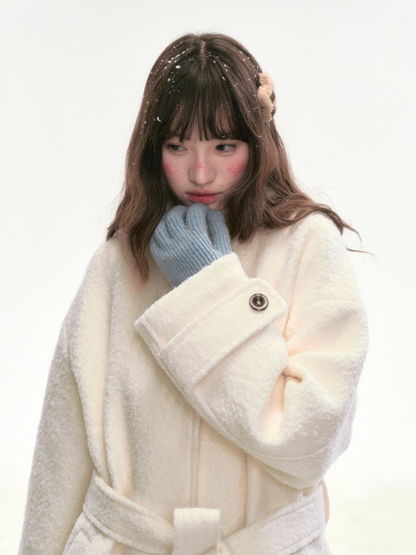 "Warm Latte Glow" Wool Duffle Coat — Belted Bouclé Design SJ2025302