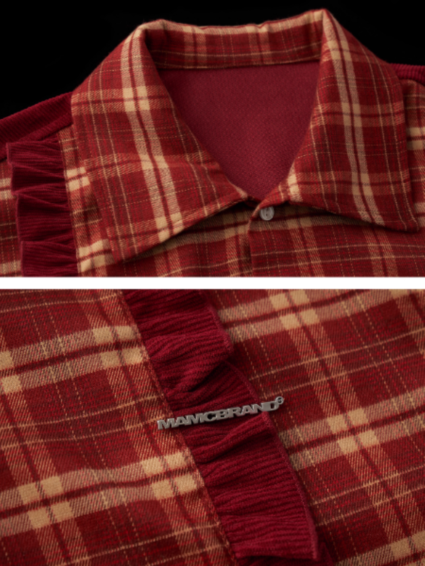 MAMC - Patchwork Plaid Oversized Sweatshirt WE824 (Deep Red)