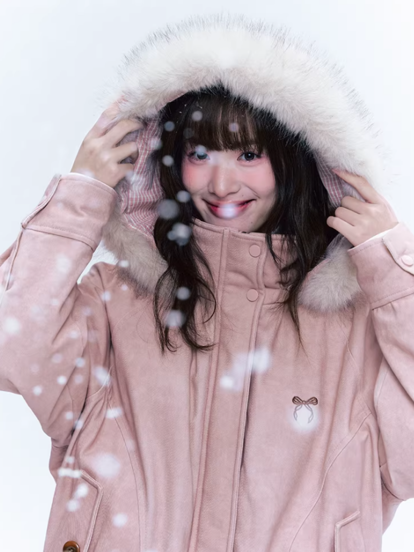 CREAMO2奶油氧气 - Misty Pink Sweet-Cool Detachable Fur-Trim Hooded Puffer Jacket