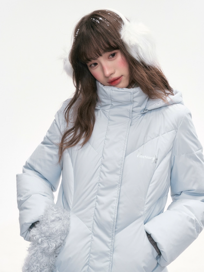“Snowday Serenade” Powder Blue Waist-Defining Down Jacket LL2025298