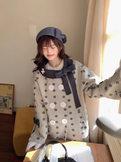 阮阮自制 - "Mild Butterfly" Bow-Embroidered Padded Wool-Blend Winter Coat