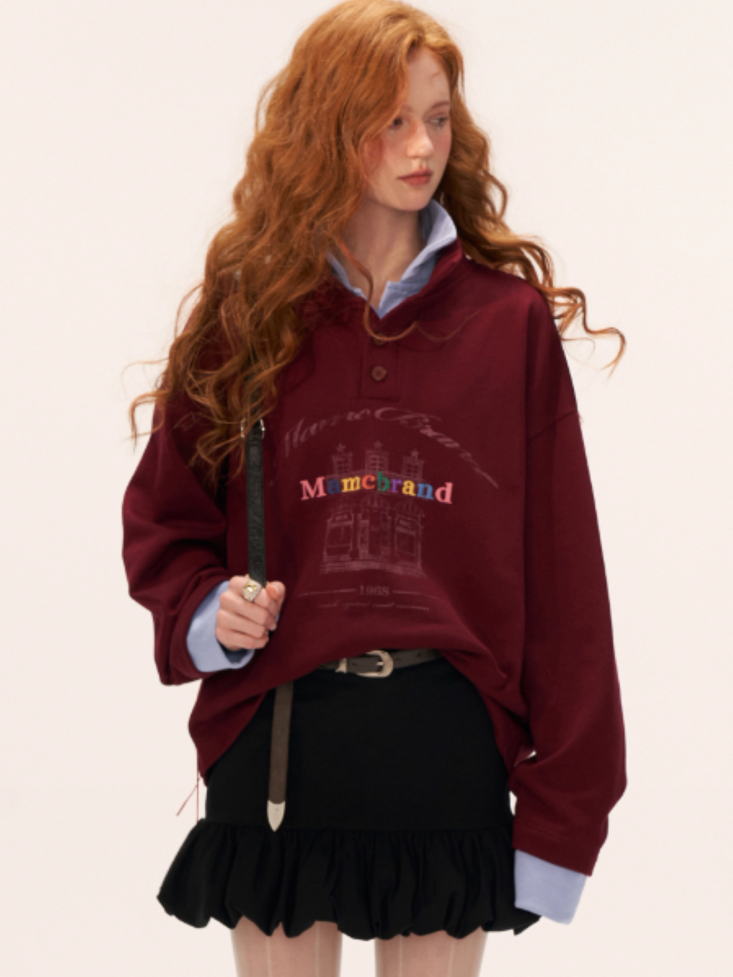 MAMC - Fake Two-Piece Buttoned Polo Sweatshirt WE823 - RED