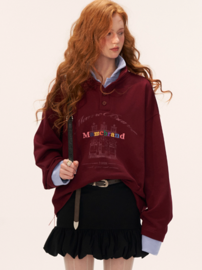 MAMC - Fake Two-Piece Buttoned Polo Sweatshirt WE823 - RED