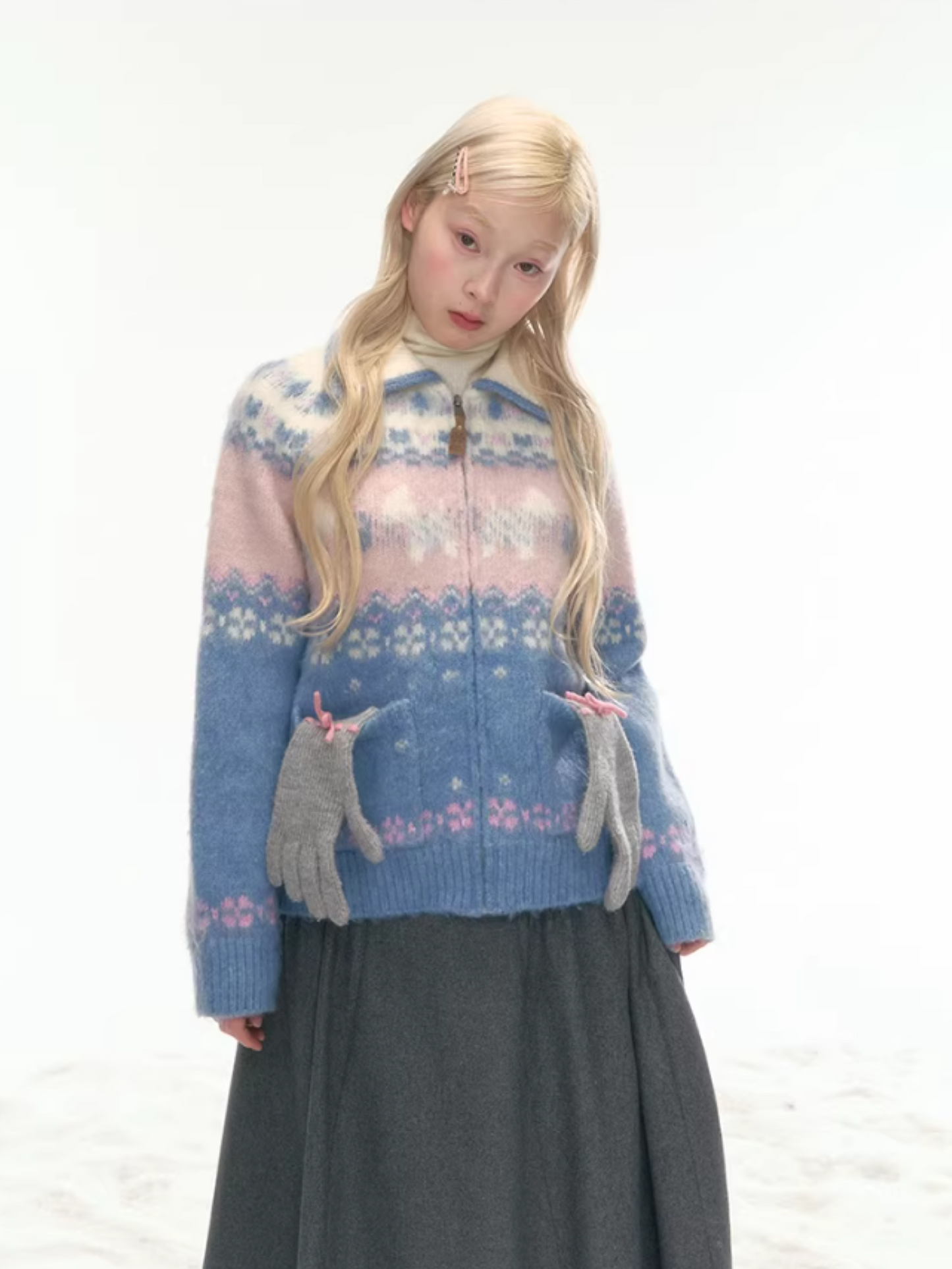 "Winter Pasture" Blue Puppy Fair Isle Knit Sweater LL2025222