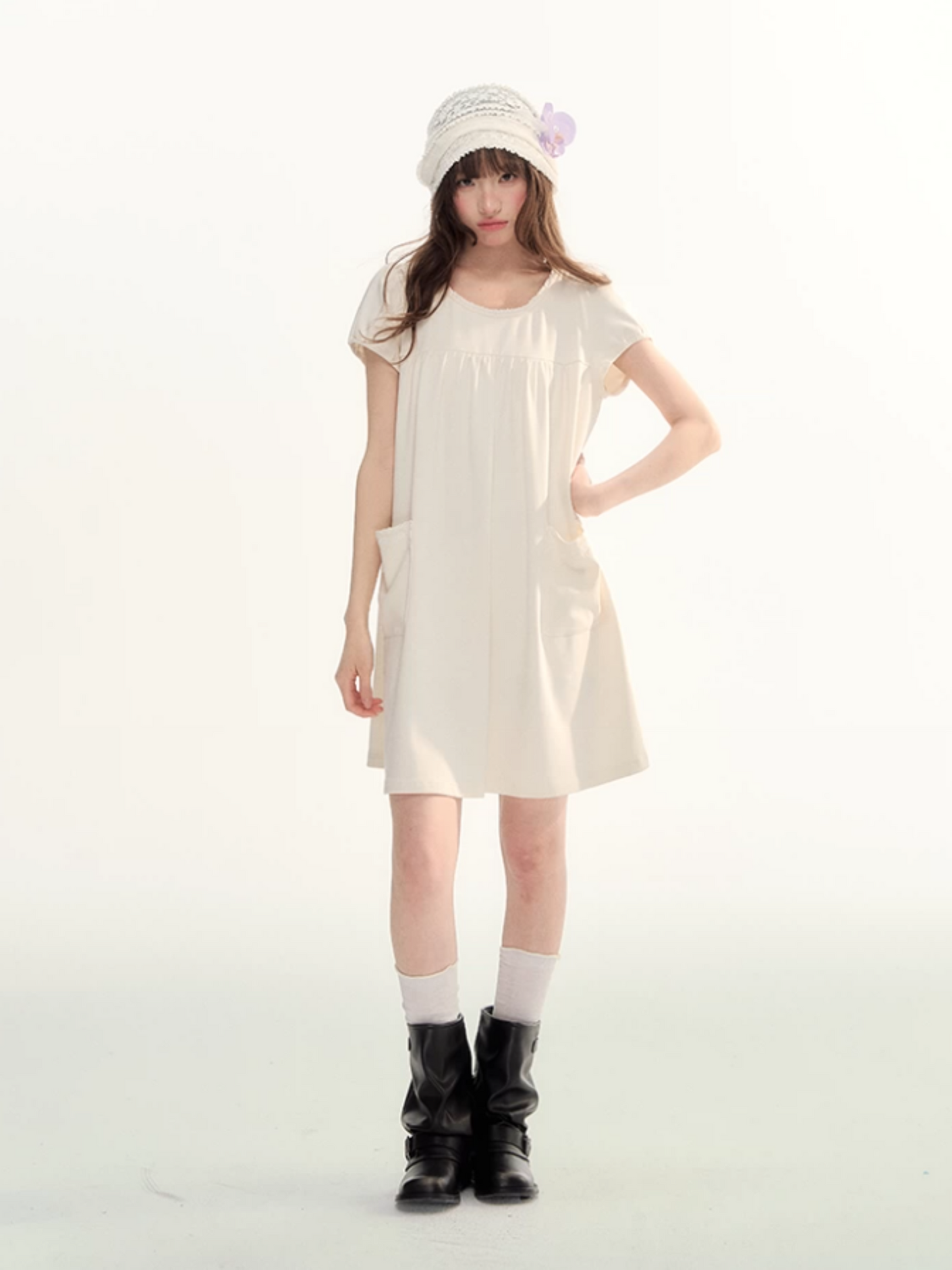 Milk Puff Lace Trim Babydoll Dress LL2026079