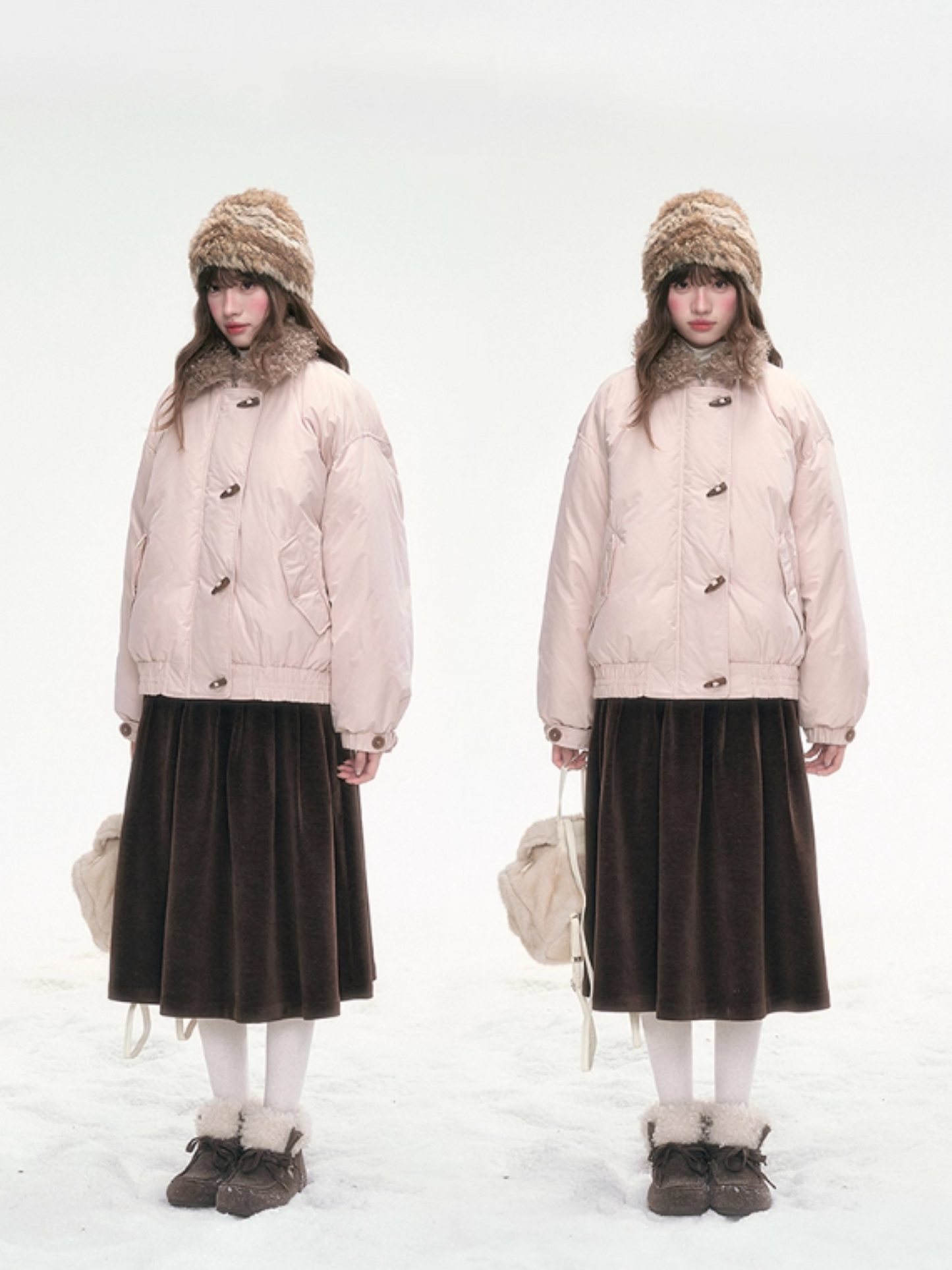 "Cotton Candy Curl" Champagne Pink Short Down Jacket LL2025316