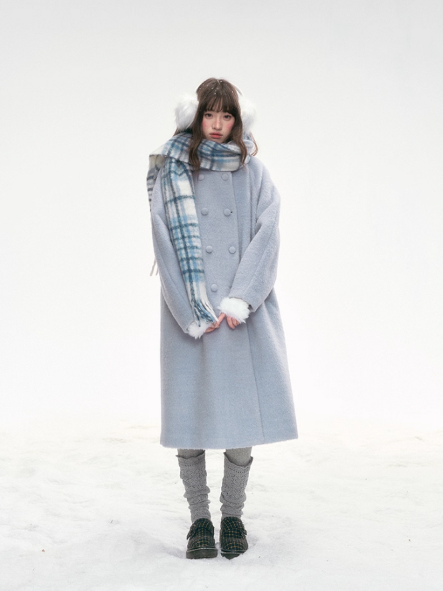 "Winter Ritual" Blue Wool Blend Double-Breasted Coat LL2025300