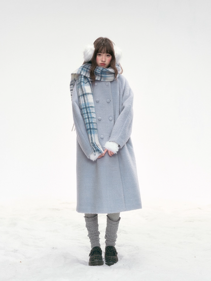 "Winter Ritual" Blue Wool Blend Double-Breasted Coat LL2025300