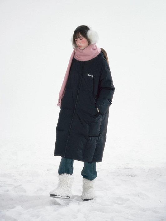 Basic Warm Snowflake Logo Long Down Coat - Black BH2024470