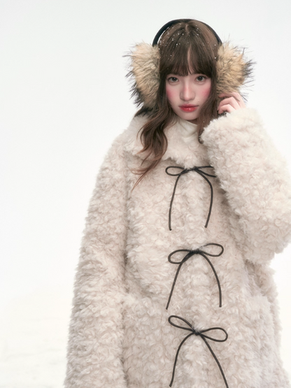 "Cocoa Pudding" Oatmeal Plush Bow Coat LL2025307