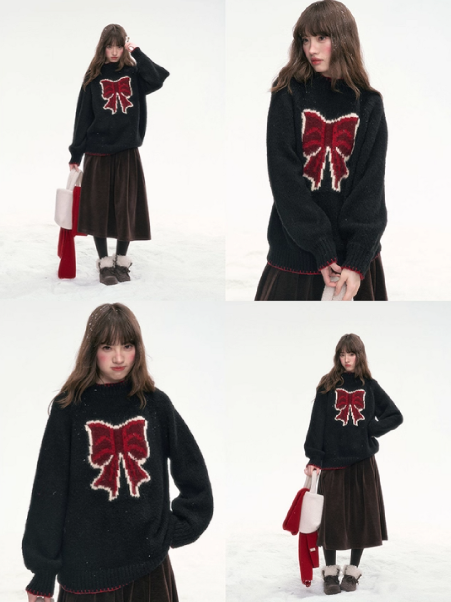 "Midnight Charm" Black Bow Knit Sweater LL2025311