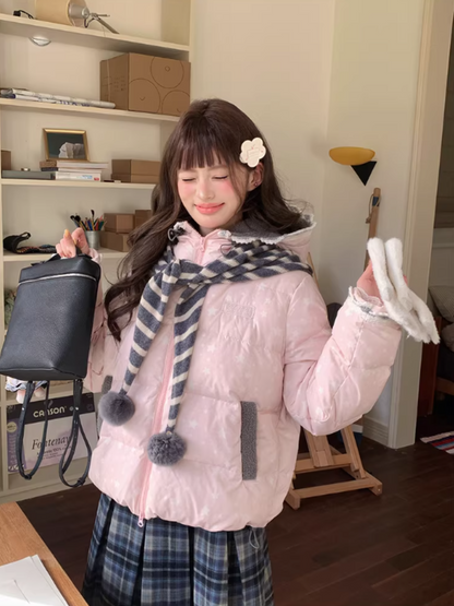 阮阮自制 - "Cherry Amber Star" Star Hooded White Duck Down Jacket