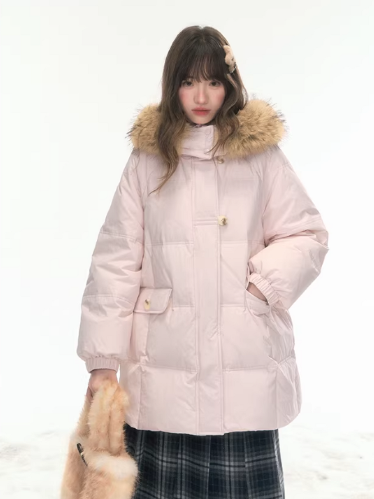 "First Snowfall" Sakura Pink Mid-Length Down Jacket LL2025473