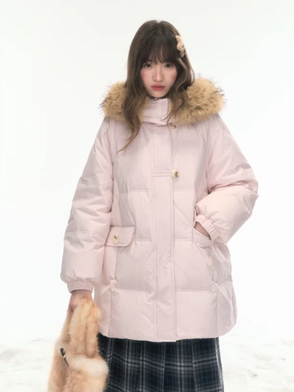 "First Snowfall" Sakura Pink Mid-Length Down Jacket LL2025473