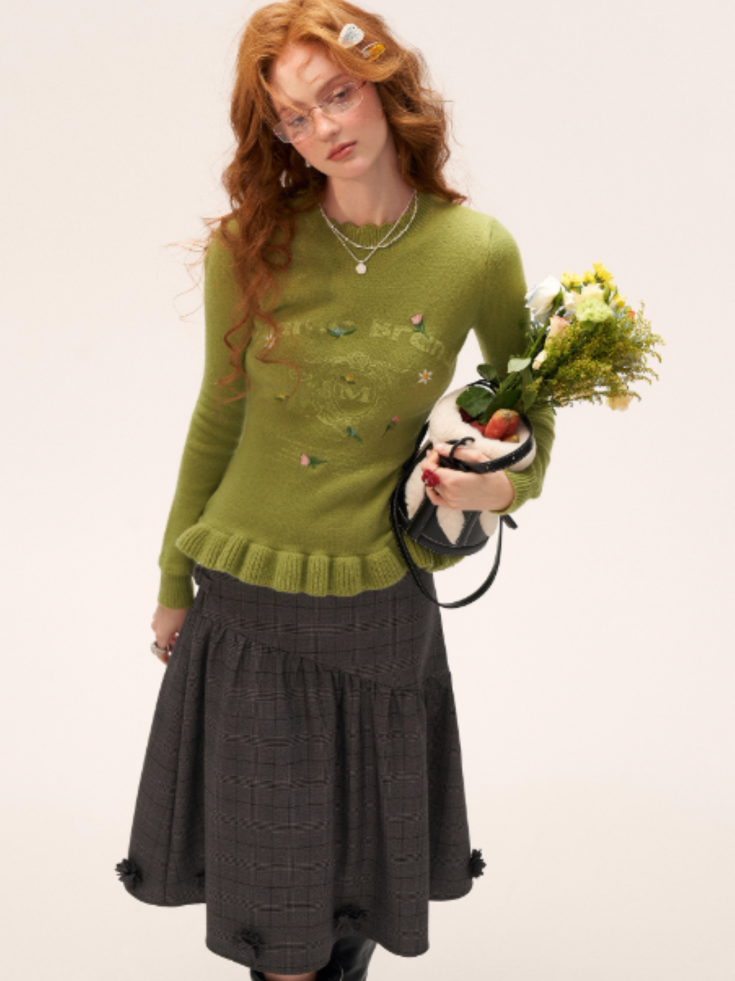MAMC - Floral Embroidered Knit Sweater (Moss Green)