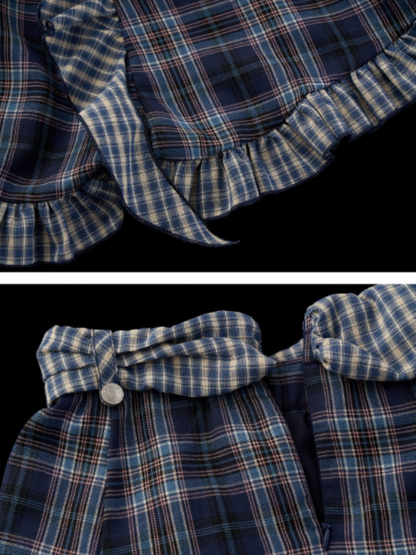 Asymmetrical Plaid Maxi Skirt with Ruffle Hem WE814 (Blue)