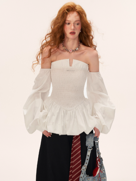 Off-Shoulder Peplum Top WE726 (Classic White)