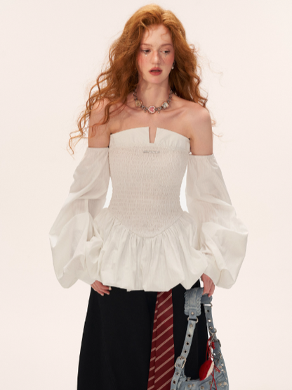 Off-Shoulder Peplum Top WE726 (Classic White)