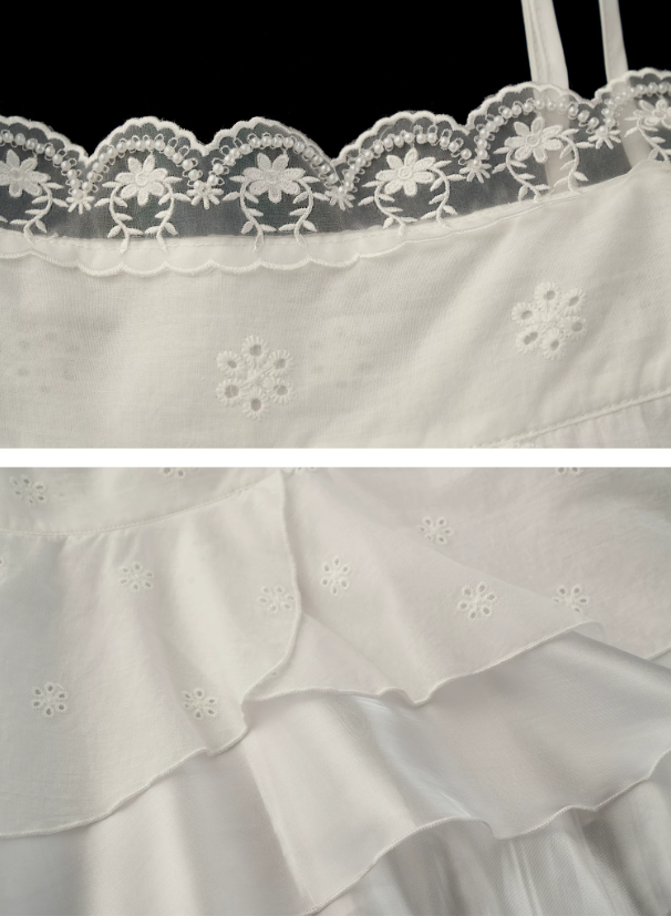 White Lace Ruffle Cami & Eyelet Maxi Skirt Set  WE991
