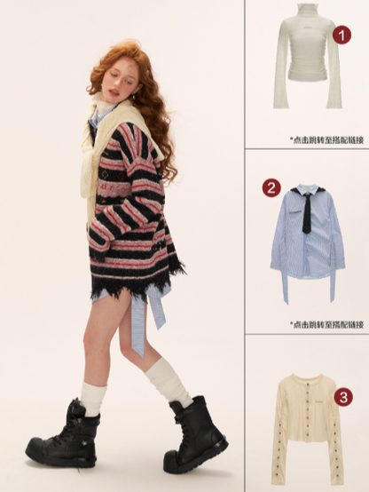 MAMC - Star Stripe Polo Knit Sweater WE768 - PINK