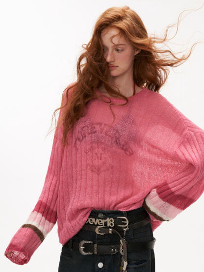 MAMC - Striped Logo Knit Pullover – Pink WE463