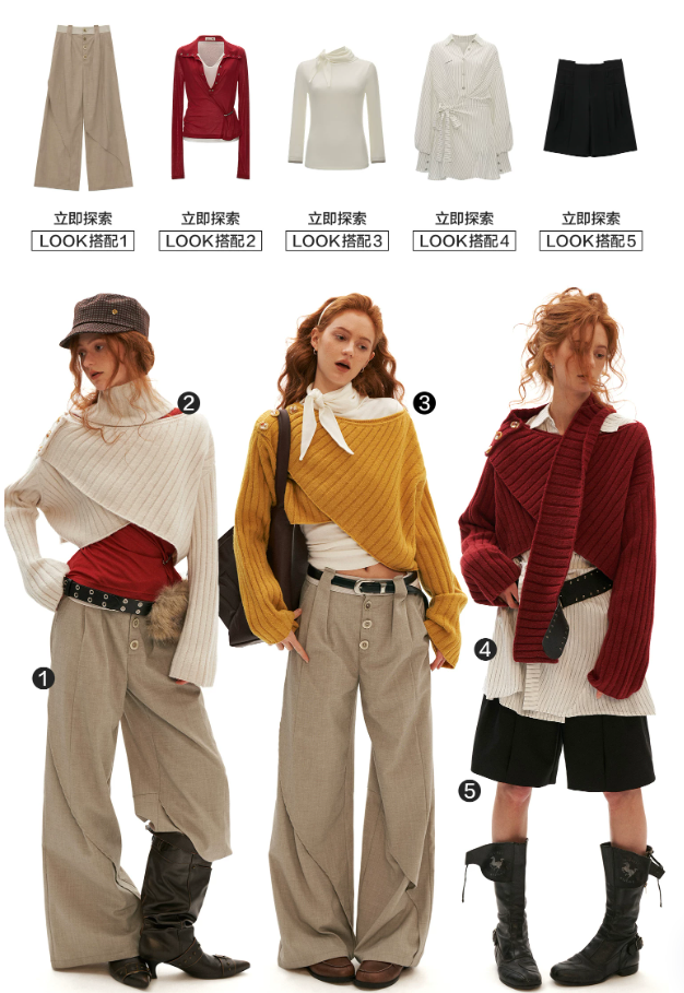 MAMC - Soft Recycled Airy Knit Cross-Neck Sweater (Red / Yellow / Ivory)