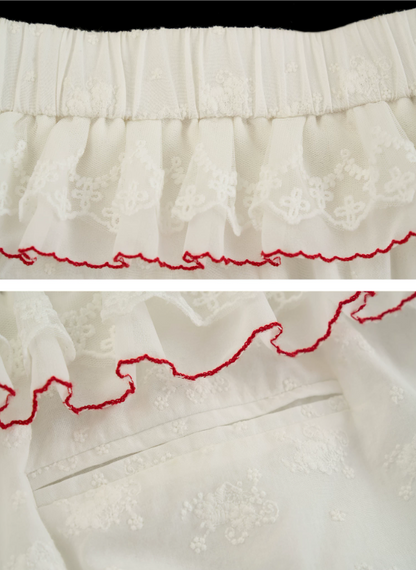 White Lace Trim Relaxed Cotton Shorts