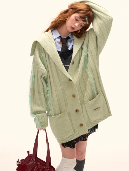 MAMC - Lazy Knit Cardigan with Contrast Stitching (Minty Sage)