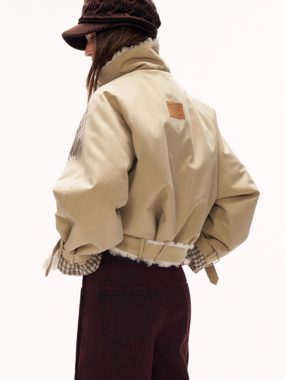 MAMC - Cozy Khaki Plaid-Patch Collar Jacket WE860