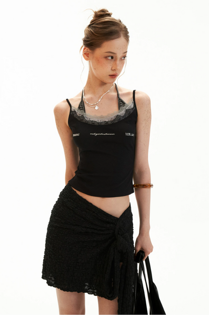 Layered Lace Letter Embroidered Cami Top