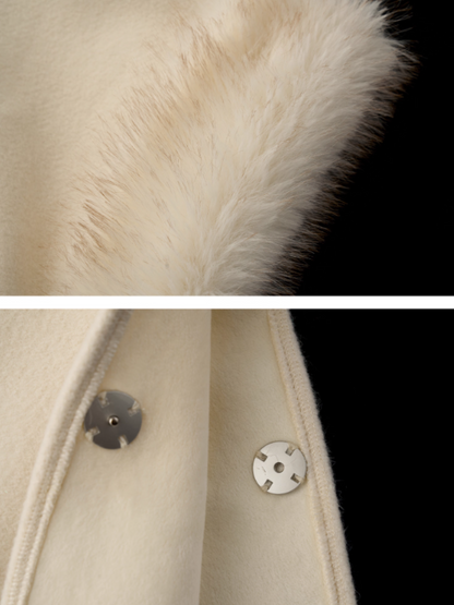 MAMC - White Scarf-Trim Faux Fur Cape Jacket WE889
