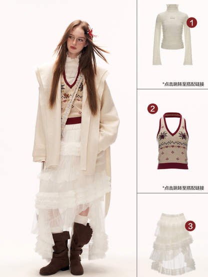 MAMC - White Double-Hood Wool Blend Tie Coat WE896