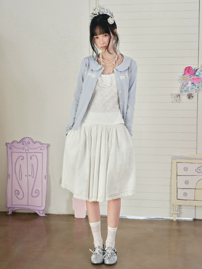 DAILY ARTIST - Light Blue Polka-Dot Peter Pan Collar Cardigan & Lace Cami Set